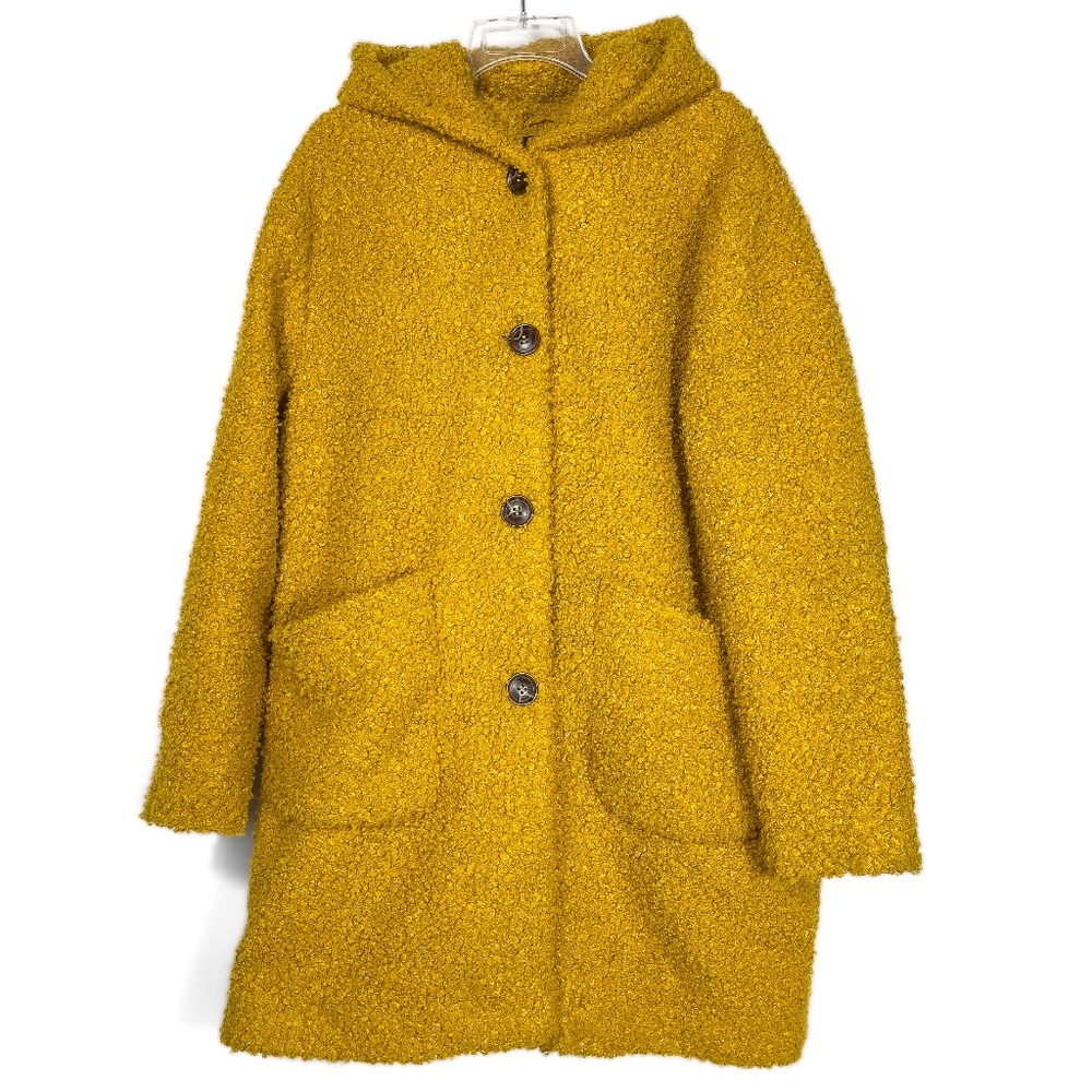 Gold Halogen Three Quarter Length Hooded Poodle Coat with Button Front & Pockets